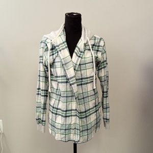 American Eagle Women's White Green Button-Down Hoodie S